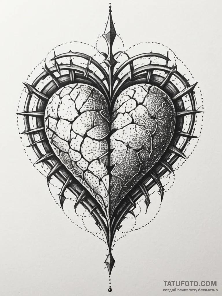 Barbed heart pierced by blade, tattoo drawing... - эскиз тату (№1751330640_0, 01.07.2025 00:44) — Tatufoto.com