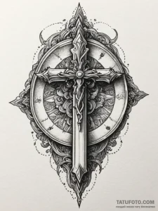 Etched dagger through spirit seal, ink illust... - эскиз тату (№1751330777_0, 01.07.2025 00:46) — Tatufoto.com