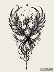 Phoenix flame devouring sigil, tattoo line ar... - эскиз тату (№1751330977_0, 01.07.2025 00:49) — Tatufoto.com
