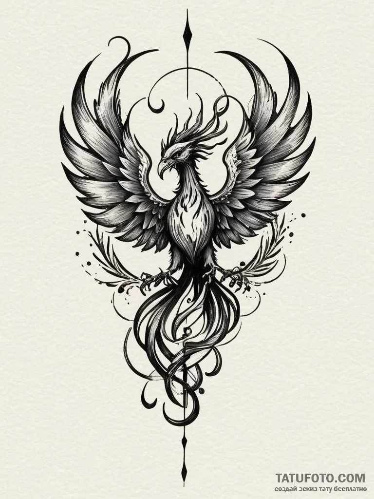 Phoenix flame devouring sigil, tattoo line ar... - эскиз тату (№1751330977_0, 01.07.2025 00:49) — Tatufoto.com
