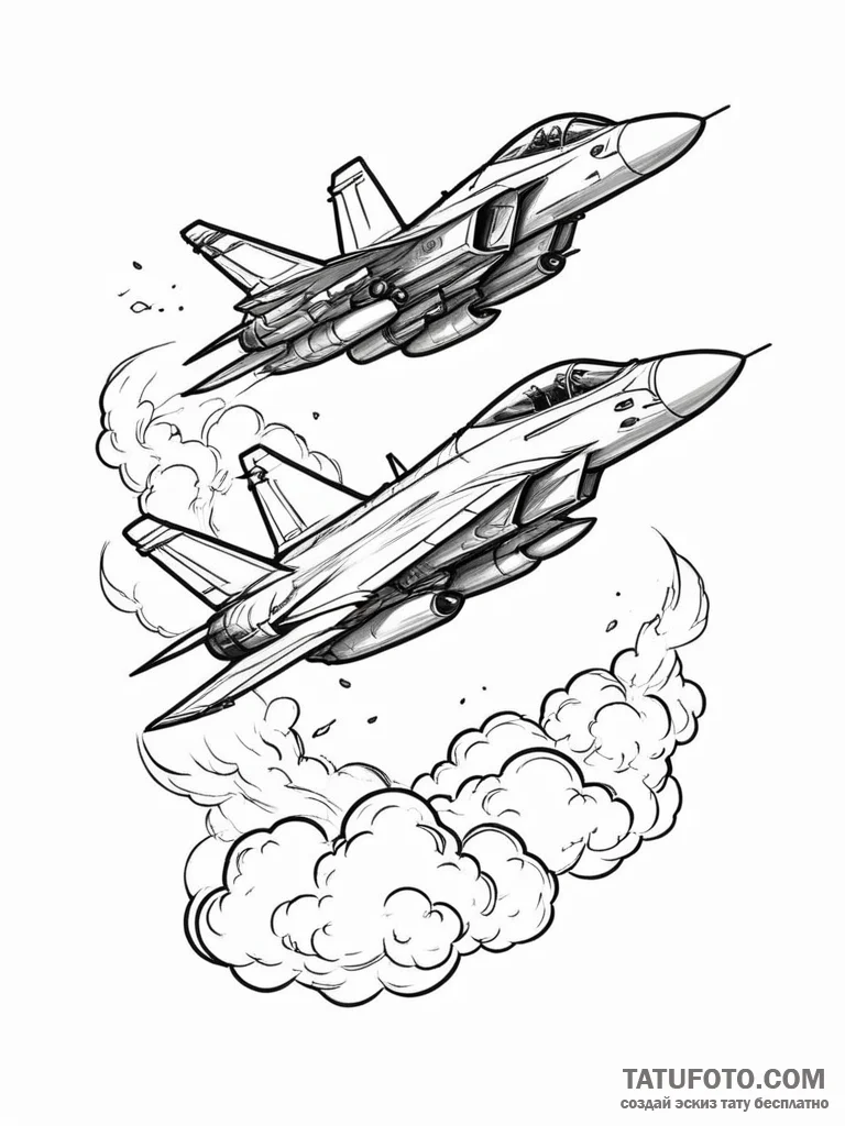An aerial battle between two futuristic fight... - эскиз тату (№1751331727_0, 01.07.2025 01:02) — Tatufoto.com