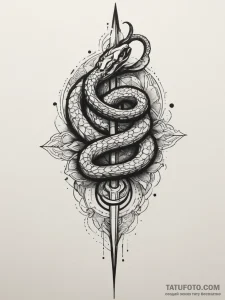 Ivory serpent around obsidian blade, tattoo s... - эскиз тату (№1751331789_0, 01.07.2025 01:03) — Tatufoto.com