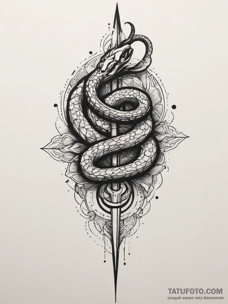Ivory serpent around obsidian blade, tattoo s... - эскиз тату (№1751331789_0, 01.07.2025 01:03) — Tatufoto.com