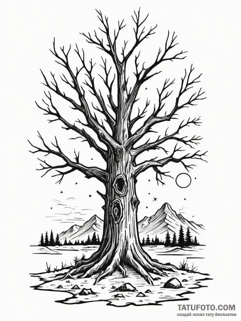 Petrified tree beneath frozen sky, concept ar... - эскиз тату (№1751331919_0, 01.07.2025 01:05) — Tatufoto.com