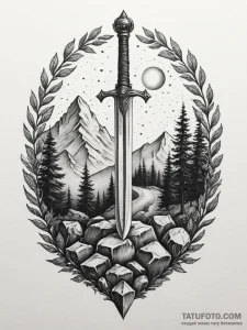 Sword in the stone, waiting for the rightful... - эскиз тату (№1751331983_0, 01.07.2025 01:06) — Tatufoto.com
