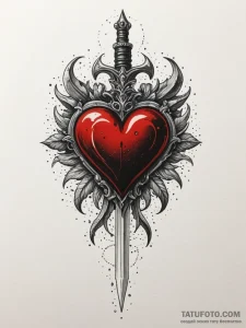 Onyx heart pierced by dagger, artistic tattoo... - эскиз тату (№1751333388_0, 01.07.2025 01:29) — Tatufoto.com
