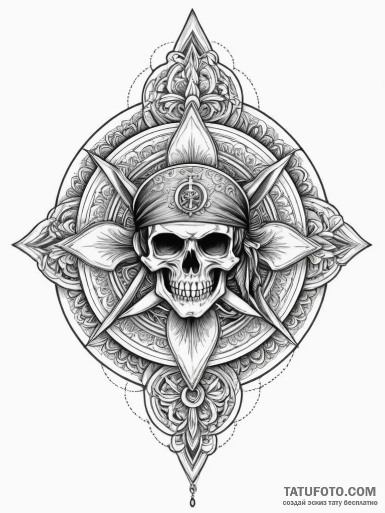Pirate, artistic tattoo sketch, detailed cros... - эскиз тату (№1751333655_0, 01.07.2025 01:34) — Tatufoto.com