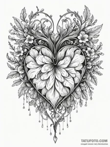 Oak heart beneath spectral bloom, tattoo line... - эскиз тату (№1751334253_0, 01.07.2025 01:44) — Tatufoto.com