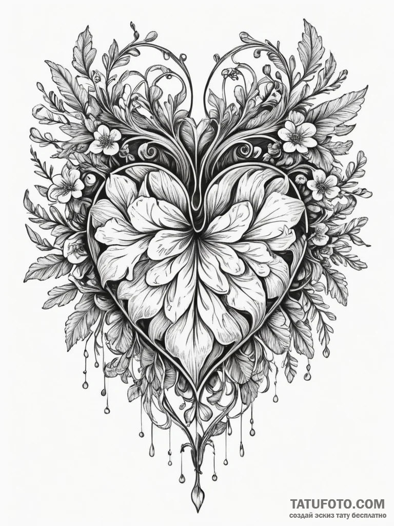 Oak heart beneath spectral bloom, tattoo line... - эскиз тату (№1751334253_0, 01.07.2025 01:44) — Tatufoto.com