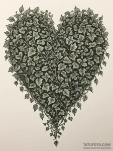 Vine of ivy forming a heart shape on a stone... - эскиз тату (№1751334316_0, 01.07.2025 01:45) — Tatufoto.com