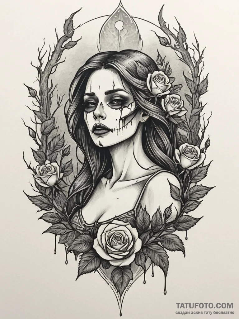 A haunting banshee figure wailing in a misty... - эскиз тату (№1751335134_0, 01.07.2025 01:58) — Tatufoto.com