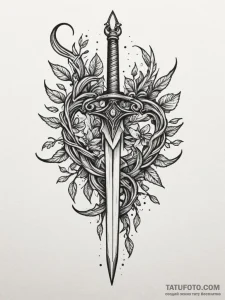 Burning vines entwining dagger, tattoo line a... - эскиз тату (№1751335198_0, 01.07.2025 01:59) — Tatufoto.com