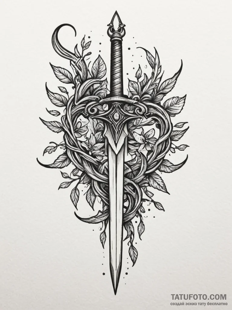 Burning vines entwining dagger, tattoo line a... - эскиз тату (№1751335198_0, 01.07.2025 01:59) — Tatufoto.com
