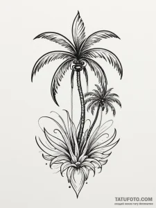 Palm tree, ink illustration for tattoo, black... - эскиз тату (№1751335600_0, 01.07.2025 02:06) — Tatufoto.com