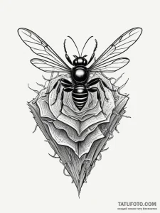Paper wasp building a nest from shredded book... - эскиз тату (№1751335740_0, 01.07.2025 02:09) — Tatufoto.com