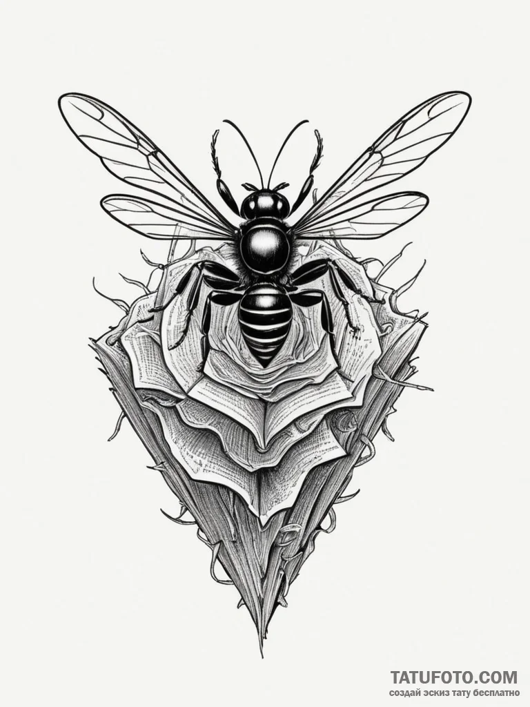 Paper wasp building a nest from shredded book... - эскиз тату (№1751335740_0, 01.07.2025 02:09) — Tatufoto.com