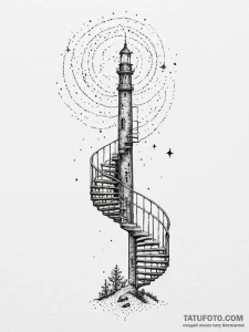 Spiral staircase in a tower, with starlight s... - эскиз тату (№1751336066_0, 01.07.2025 02:14) — Tatufoto.com