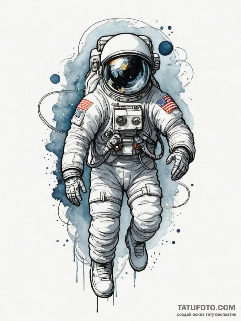Astronaut tethered to ghostly ship, artistic... - эскиз тату (№1751336543_0, 01.07.2025 02:22) — Tatufoto.com