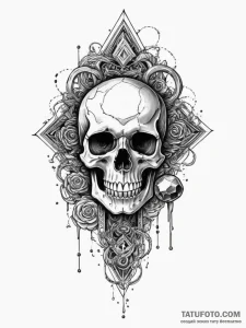 Arcane staff topped with crystal skull, tatto... - эскиз тату (№1751336619_0, 01.07.2025 02:23) — Tatufoto.com