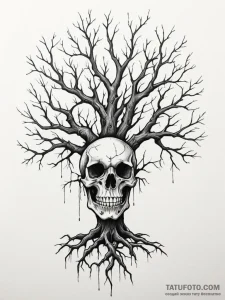 Corrupted tree with skeletal roots, tattoo fl... - эскиз тату (№1751336880_0, 01.07.2025 02:28) — Tatufoto.com