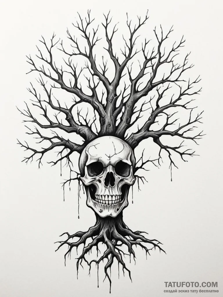 Corrupted tree with skeletal roots, tattoo fl... - эскиз тату (№1751336880_0, 01.07.2025 02:28) — Tatufoto.com