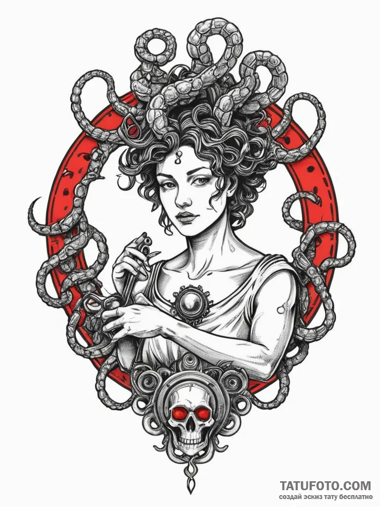 Perseus holding the head of a robotic medusa,... - эскиз тату (№1751336944_0, 01.07.2025 02:29) — Tatufoto.com