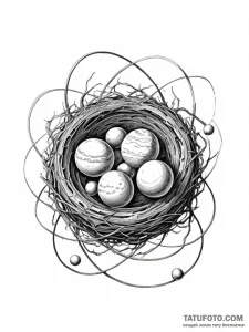 A bird's nest holding planets instead of eggs - эскиз тату (№1751337155_0, 01.07.2025 02:32) — Tatufoto.com