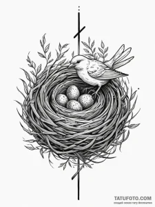 A whimsical bird on a nest, nurturing,, conce... - эскиз тату (№1751337346_0, 01.07.2025 02:35) — Tatufoto.com