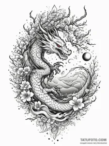 Tree of bones beneath celestial bloom, tattoo... - эскиз тату (№1751337822_0, 01.07.2025 02:43) — Tatufoto.com