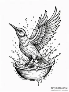 A whimsical bird taking a bath, splashing,, c... - эскиз тату (№1751339022_0, 01.07.2025 03:03) — Tatufoto.com