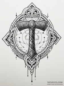 Thor's hammer, mjolnir, wreathed in lightning... - эскиз тату (№1751339652_0, 01.07.2025 03:14) — Tatufoto.com