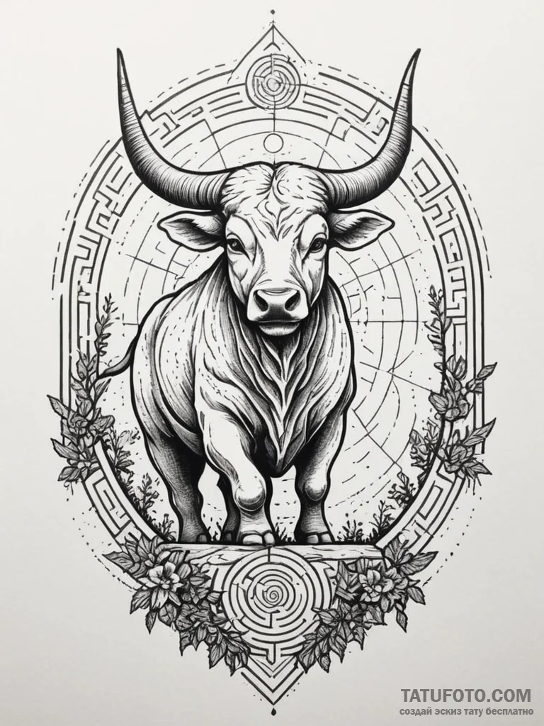 Minotaur in a labyrinth (the scene), ink illu... - эскиз тату (№1751340062_0, 01.07.2025 03:21) — Tatufoto.com