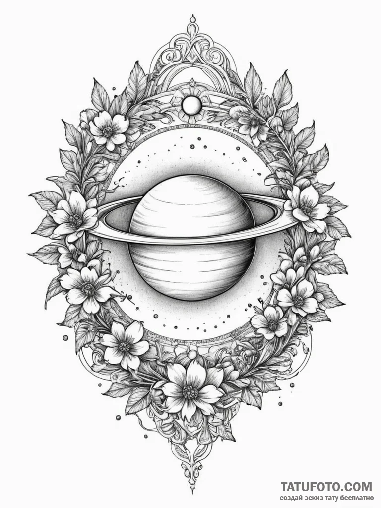 Saturn with its rings made of shimmering, del... - эскиз тату (№1751340134_0, 01.07.2025 03:22) — Tatufoto.com