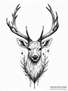 A deer with antlers made of dead branches and... - эскиз тату (№1751340750_0, 01.07.2025 03:32) — Tatufoto.com