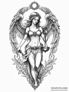 Blindfolded angel holding scales, concept art... - эскиз тату (№1751340955_0, 01.07.2025 03:35) — Tatufoto.com