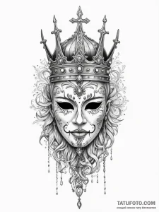 Engraved mask beneath icy crown, artistic tat... - эскиз тату (№1751341492_0, 01.07.2025 03:44) — Tatufoto.com