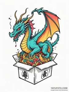 Chinese takeout box with a dragon emerging fr... - эскиз тату (№1751341620_0, 01.07.2025 03:47) — Tatufoto.com