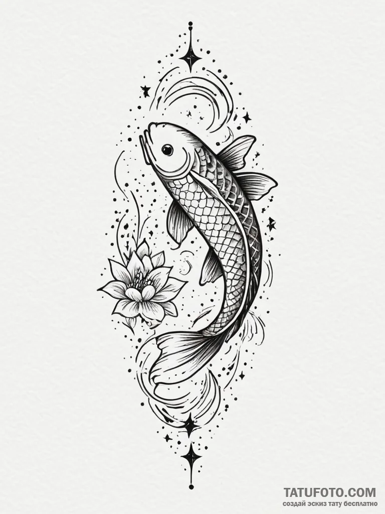 Koi fish swimming in starry void, tattoo sket... - эскиз тату (№1751341916_0, 01.07.2025 03:51) — Tatufoto.com