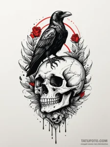 A raven perched on a skull, concept art for t... - эскиз тату (№1751342723_0, 01.07.2025 04:05) — Tatufoto.com