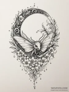 Luminous moth sipping dew from a crescent moo... - эскиз тату (№1751343594_0, 01.07.2025 04:19) — Tatufoto.com
