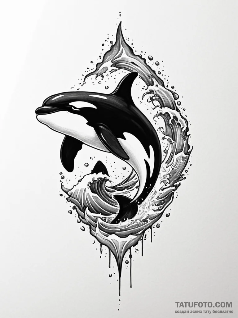 Killer whale (orca) silhouette filled with oc... - эскиз тату (№1751344234_0, 01.07.2025 04:30) — Tatufoto.com