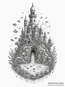 An underwater ancient city, half-submerged ru... - эскиз тату (№1751344312_0, 01.07.2025 04:31) — Tatufoto.com