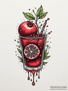 Pomegranate, its juice dripping like ruby gem... - эскиз тату (№1751344391_0, 01.07.2025 04:33) — Tatufoto.com