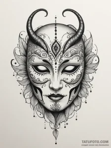 Ivory mask with hollow eyes, ink illustration... - эскиз тату (№1751345105_0, 01.07.2025 04:45) — Tatufoto.com