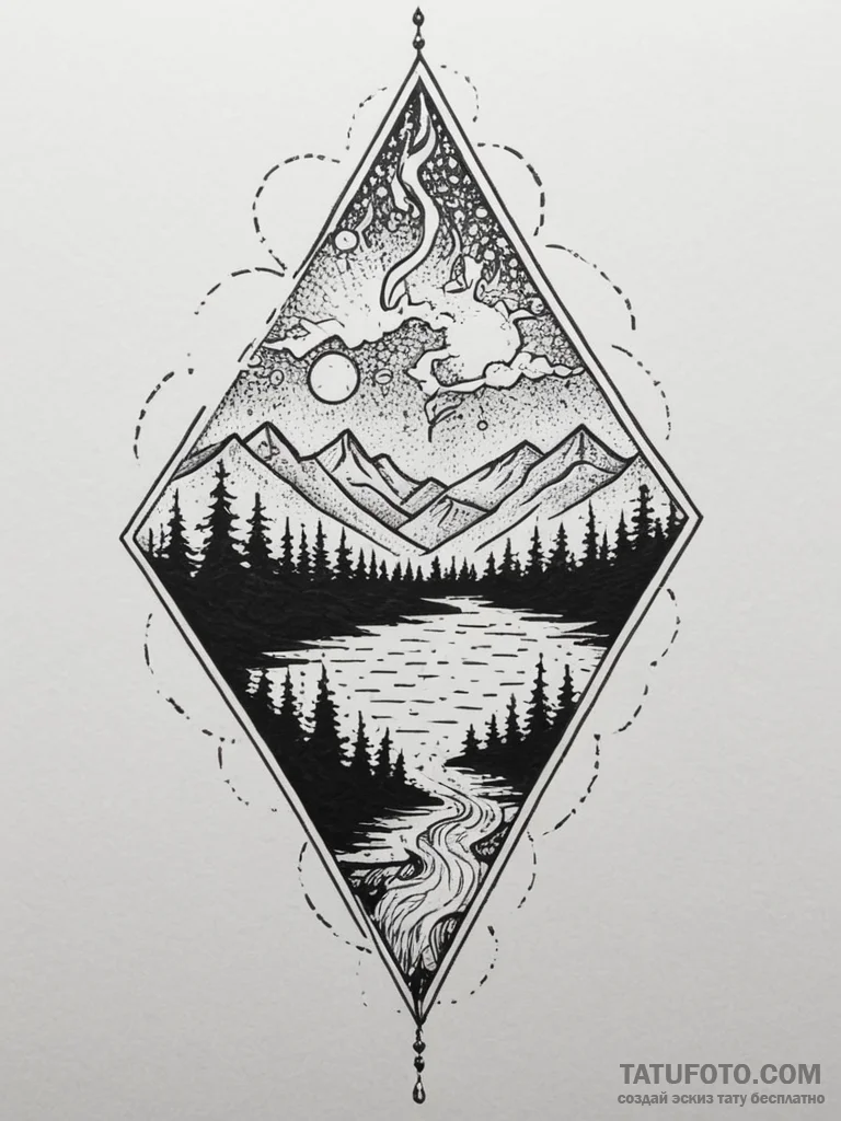 Umbra staff beneath burning sky, tattoo drawi... - эскиз тату (№1751345175_0, 01.07.2025 04:46) — Tatufoto.com