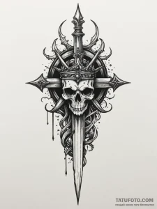 Eclipse dagger crowned in bones, tattoo line... - эскиз тату (№1751345239_0, 01.07.2025 04:47) — Tatufoto.com