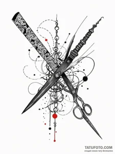 Scissors cutting a dotted line, tattoo flash... - эскиз тату (№1751345924_0, 01.07.2025 04:58) — Tatufoto.com