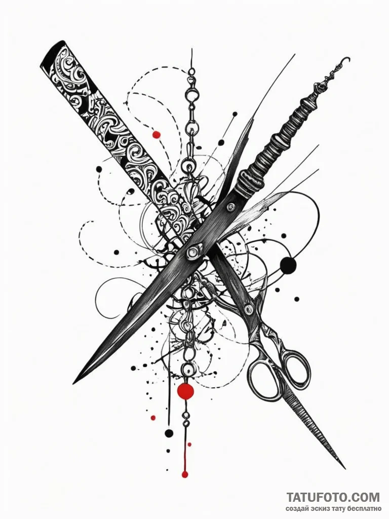 Scissors cutting a dotted line, tattoo flash... - эскиз тату (№1751345924_0, 01.07.2025 04:58) — Tatufoto.com