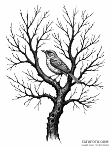Nightingale singing on a branch of a dead tre... - эскиз тату (№1751346789_0, 01.07.2025 05:13) — Tatufoto.com