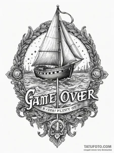 Game over screen, retro pixel font, ink illus... - эскиз тату (№1751347220_0, 01.07.2025 05:20) — Tatufoto.com